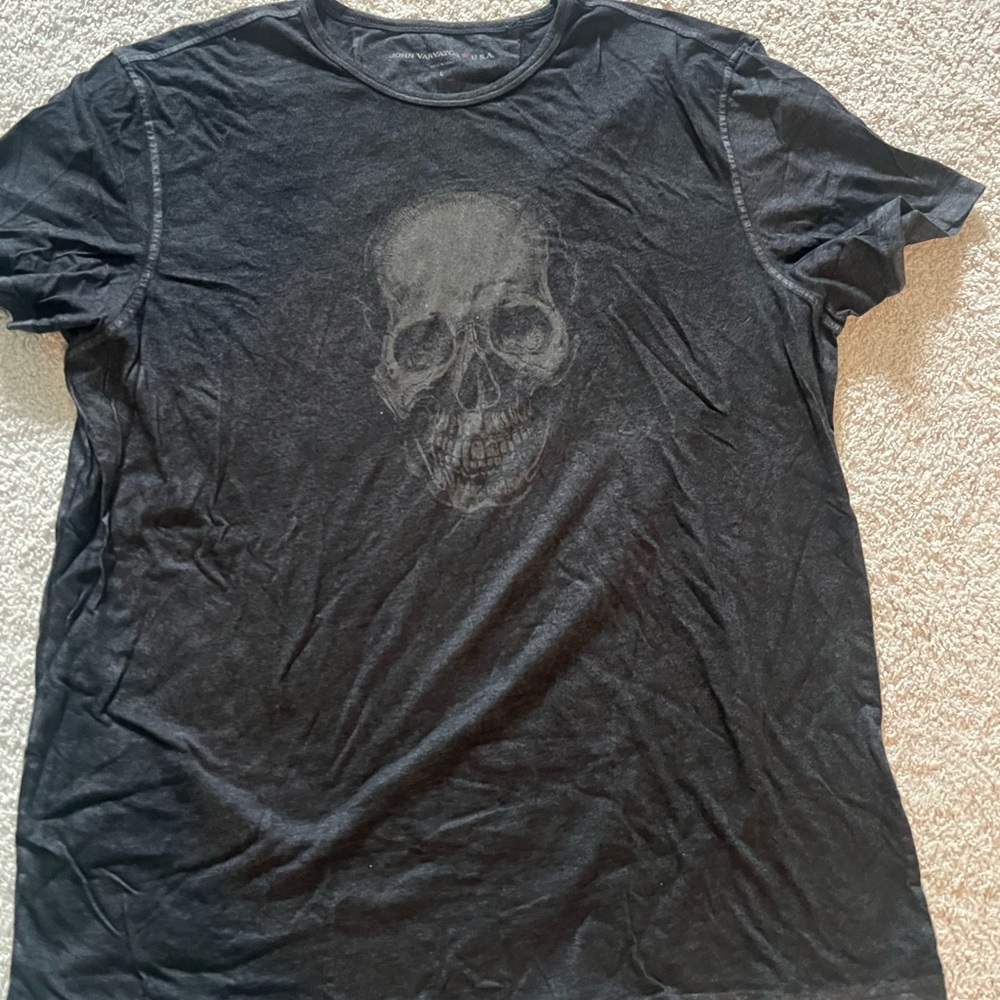 John Varvatos Black Short Sleeve Tee with Skull Design